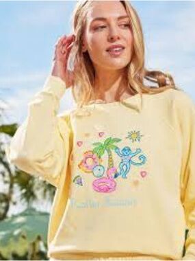 RARE Roller Rabbit Pool Party Crewneck Sweatshirt Yellow Size S